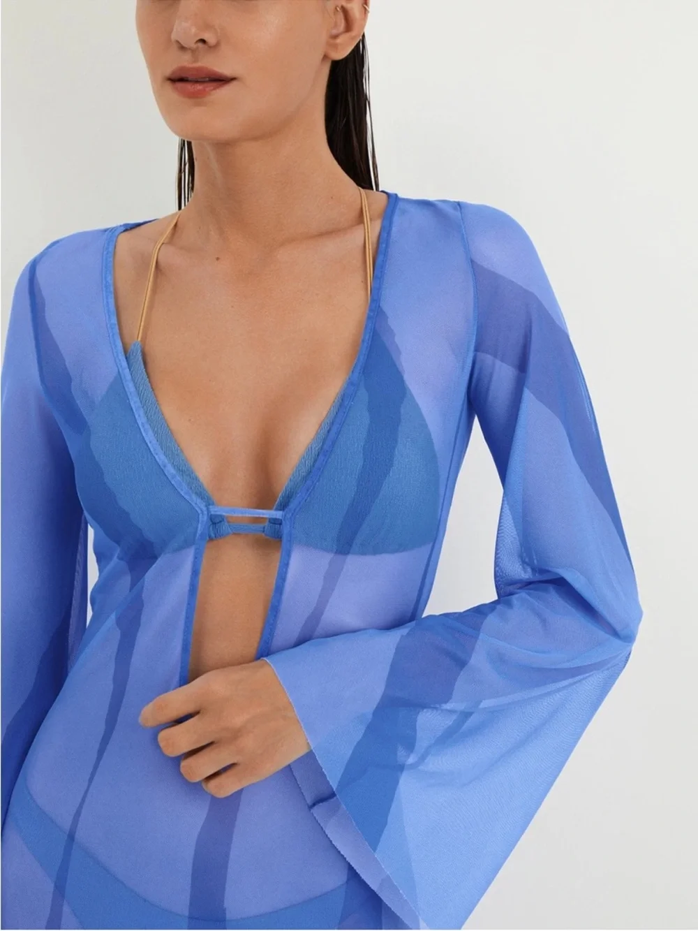 Caroline Constas Sheer Blue Maxi Cover-Up Dress